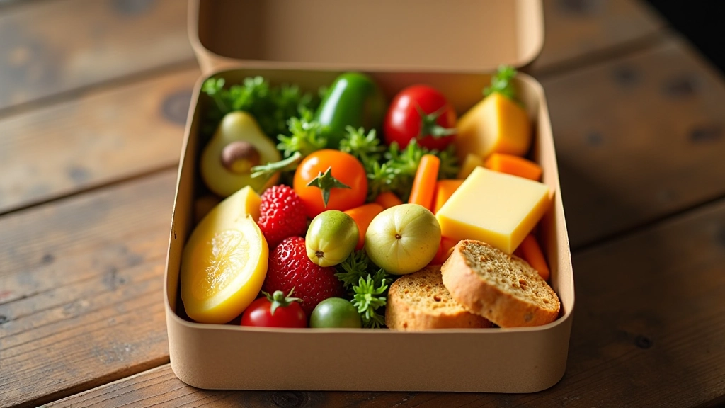 Lancheira escolar aberta com alimentos variados e saudáveis, bem organizada