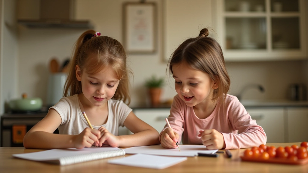 Mãe e filha a planear refeições semanais na cozinha, com papel e notas